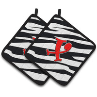 "Caroline's Treasures Monogram Initial x Zebra Red Pair of Pot Holders CJ1024-XPTHD, 7.5HX7.5W, Multicolor"