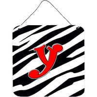 "Caroline's Treasures Letter Y Initial with Monogram-Zebra Red Wall or Door Hanging Prints, 6 x 6"", Multicolor"