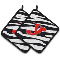 "Caroline's Treasures Monogram Initial Y Zebra Red Pair of Pot Holders CJ1024-YPTHD, 7.5HX7.5W, Multicolor"