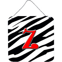 "Caroline's Treasures Letter Z Initial with Monogram-Zebra Red Wall or Door Hanging Prints, 6 x 6"", Multicolor"