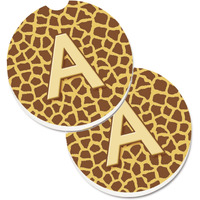 "Caroline's Treasures Letter A Monogram - Griaffe Set of 2 Cup Holder Car Coasters CJ1025-ACARC, 2.56, Multicolor"