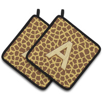 "Caroline's Treasures Letter A Monogram - Griaffe Pair of Pot Holders CJ1025-APTHD, 7.5HX7.5W, Multicolor"