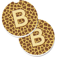 "Caroline's Treasures Monogram Initial B Giraffe Set of 2 Cup Holder Car Coasters CJ1025-BCARC, 2.56, Multicolor"