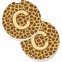 "Caroline's Treasures Monogram Initial C Giraffe Set of 2 Cup Holder Car Coasters CJ1025-CCARC, 2.56, Multicolor"