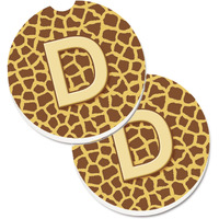 "Caroline's Treasures Monogram Initial D Giraffe Set of 2 Cup Holder Car Coasters CJ1025-DCARC, 2.56, Multicolor"