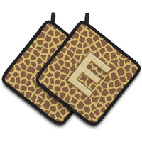 "Caroline's Treasures Monogram Initial E Giraffe Pair of Pot Holders CJ1025-EPTHD, 7.5HX7.5W, Multicolor"