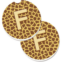 "Caroline's Treasures Monogram Initial F Giraffe Set of 2 Cup Holder Car Coasters CJ1025-FCARC, 2.56, Multicolor"