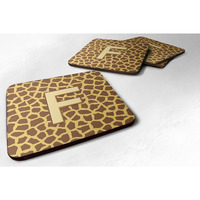 "Caroline's Treasures CJ1025-FFC Monogram-Giraffe Foam Coasters (Set of 4), Initial Letter F, 3.5"" H x 3.5"" W, Multicolor"