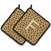 "Caroline's Treasures Monogram Initial F Giraffe Pair of Pot Holders CJ1025-FPTHD, 7.5HX7.5W, Multicolor"