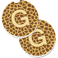"Caroline's Treasures Monogram Initial G Giraffe Set of 2 Cup Holder Car Coasters CJ1025-GCARC, 2.56, Multicolor"