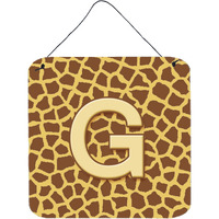 "Caroline's Treasures Letter G Initial with Monogram-Giraffe Aluminum Metal Wall or Door Hanging Prints, 6 x 6"", Multicolor"