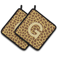 "Caroline's Treasures Monogram Initial G Giraffe Pair of Pot Holders CJ1025-GPTHD, 7.5HX7.5W, Multicolor"