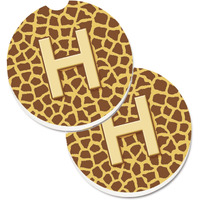 "Caroline's Treasures Monogram Initial H Giraffe Set of 2 Cup Holder Car Coasters CJ1025-HCARC, 2.56, Multicolor"