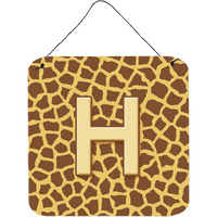 "Caroline's Treasures Letter H Initial with Monogram-Giraffe Aluminum Metal Wall or Door Hanging Prints, 6 x 6"", Multicolor"