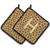 "Caroline's Treasures Monogram Initial H Giraffe Pair of Pot Holders CJ1025-HPTHD, 7.5HX7.5W, Multicolor"