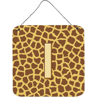 "Caroline's Treasures Letter I Initial with Monogram-Giraffe Aluminum Metal Wall or Door Hanging Prints, 6 x 6"", Multicolor"