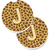 "Caroline's Treasures Monogram Initial J Giraffe Set of 2 Cup Holder Car Coasters CJ1025-JCARC, 2.56, Multicolor"