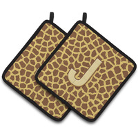 "Caroline's Treasures Monogram Initial J Giraffe Pair of Pot Holders CJ1025-JPTHD, 7.5HX7.5W, Multicolor"
