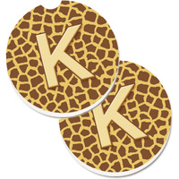 "Caroline's Treasures Monogram Initial K Giraffe Set of 2 Cup Holder Car Coasters CJ1025-KCARC, 2.56, Multicolor"