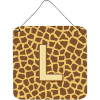 "Caroline's Treasures Letter L Initial Monogram-Giraffe Aluminium Metal Door Hanging Prints wall-decor, 6 x 6, Multicolor"