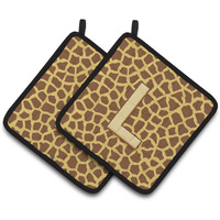"Caroline's Treasures Monogram Initial L Giraffe Pair of Pot Holders CJ1025-LPTHD, 7.5HX7.5W, Multicolor"