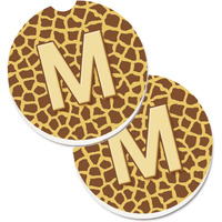 "Caroline's Treasures Monogram Initial M Giraffe Set of 2 Cup Holder Car Coasters CJ1025-MCARC, 2.56, Multicolor"