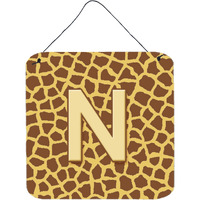 "Caroline's Treasures Letter N Initial with Monogram-Giraffe Aluminum Metal Wall or Door Hanging Prints, 6 x 6"", Multicolor"