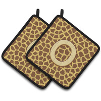 "Caroline's Treasures Monogram Initial O Giraffe Pair of Pot Holders CJ1025-OPTHD, 7.5HX7.5W, Multicolor"