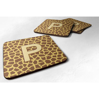 "Caroline's Treasures CJ1025-PFC Monogram-Giraffe Foam Coasters (Set of 4), Initial Letter P, 3.5"" H x 3.5"" W, Multicolor"