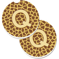 "Caroline's Treasures Monogram Initial Q Giraffe Set of 2 Cup Holder Car Coasters CJ1025-QCARC, 2.56, Multicolor"