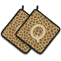 "Caroline's Treasures Monogram Initial Q Giraffe Pair of Pot Holders CJ1025-QPTHD, 7.5HX7.5W, Multicolor"