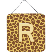 "Caroline's Treasures Letter R Initial with Monogram-Giraffe Aluminum Metal Wall or Door Hanging Prints, 6 x 6"", Multicolor"