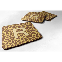 "Caroline's Treasures CJ1025-RFC Monogram-Giraffe Foam Coasters (Set of 4), Initial Letter R, 3.5"" H x 3.5"" W, Multicolor"