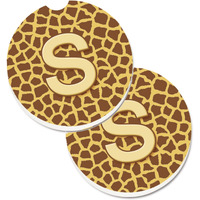 "Caroline's Treasures Monogram Initial S Giraffe Set of 2 Cup Holder Car Coasters CJ1025-SCARC, 2.56, Multicolor"