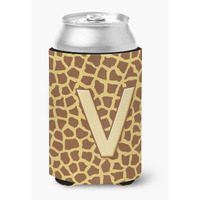 Letter V Initial Monogram - Giraffe Can or Bottle Beverage Insulator Hugger