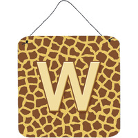 "Caroline's Treasures Letter W Initial with Monogram-Giraffe Aluminum Metal Wall or Door Hanging Prints, 6 x 6"", Multicolor"