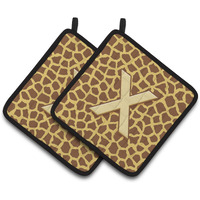 "Caroline's Treasures Monogram Initial x Giraffe Pair of Pot Holders CJ1025-XPTHD, 7.5HX7.5W, Multicolor"