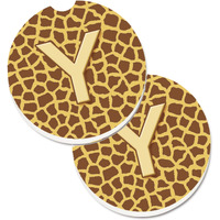 "Caroline's Treasures Monogram Initial Y Giraffe Set of 2 Cup Holder Car Coasters CJ1025-YCARC, 2.56, Multicolor"