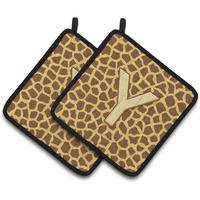 "Caroline's Treasures Monogram Initial Y Giraffe Pair of Pot Holders CJ1025-YPTHD, 7.5HX7.5W, Multicolor"
