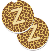 "Caroline's Treasures Monogram Initial Z Giraffe Set of 2 Cup Holder Car Coasters CJ1025-ZCARC, 2.56, Multicolor"