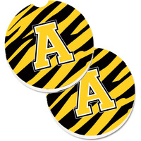 "Caroline's Treasures Letter A Monogram - black Gold Tiger Stripe Set of 2 Cup Holder Car Coasters CJ1026-ACARC, 2.56, Multicolor"