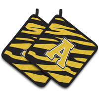 "Caroline's Treasures Letter A Monogram - black Gold Tiger Stripe Pair of Pot Holders CJ1026-APTHD, 7.5HX7.5W, Multicolor"