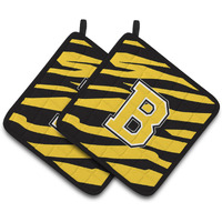 "Caroline's Treasures Monogram Initial B Tiger Stripe - black Gold Pair of Pot Holders CJ1026-BPTHD, 7.5HX7.5W, Multicolor"
