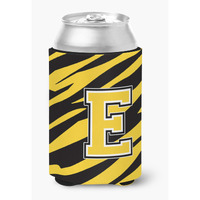 Letter E Initial Monogram - Tiger Stripe -Black Gold Can Beverage Insulator Hugger