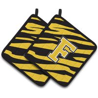 "Caroline's Treasures Monogram Initial F Tiger Stripe - black Gold Pair of Pot Holders CJ1026-FPTHD, 7.5HX7.5W, Multicolor"