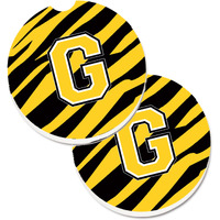 "Caroline's Treasures Monogram Initial G Tiger Stripe - black Gold Set of 2 Cup Holder Car Coasters CJ1026-GCARC, 2.56, Multicolor"