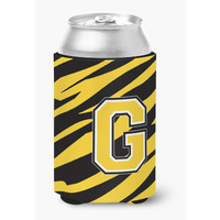 Letter G Initial Monogram - Tiger Stripe - Black Gold Can Beverage Insulator Hugger