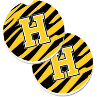 "Caroline's Treasures Monogram Initial H Tiger Stripe - black Gold Set of 2 Cup Holder Car Coasters CJ1026-HCARC, 2.56, Multicolor"