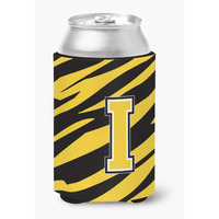 Letter I Initial Monogram - Tiger Stripe - Black Gold Can Beverage Insulator Hugger