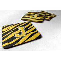 "Caroline's Treasures CJ1026-JFC Monogram-Tiger Stripe-Black Gold Foam Coasters (Set of 4), Initial Letter J, 3.5"" H x 3.5"" W, Multicolor"